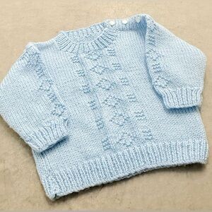 Light Blue Handknit Long Sleeve Crew Neck 3 Button Close Sweater 6 mths